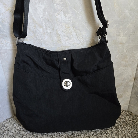 Baggallini Handbags - Baggallini Black Crossbody Bag with Silver Accents